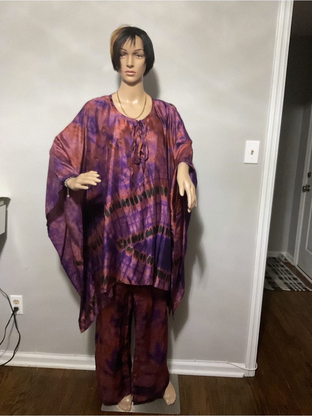 Wide Leg Tie-Dye Pants & Tunic Set - Purple Multi